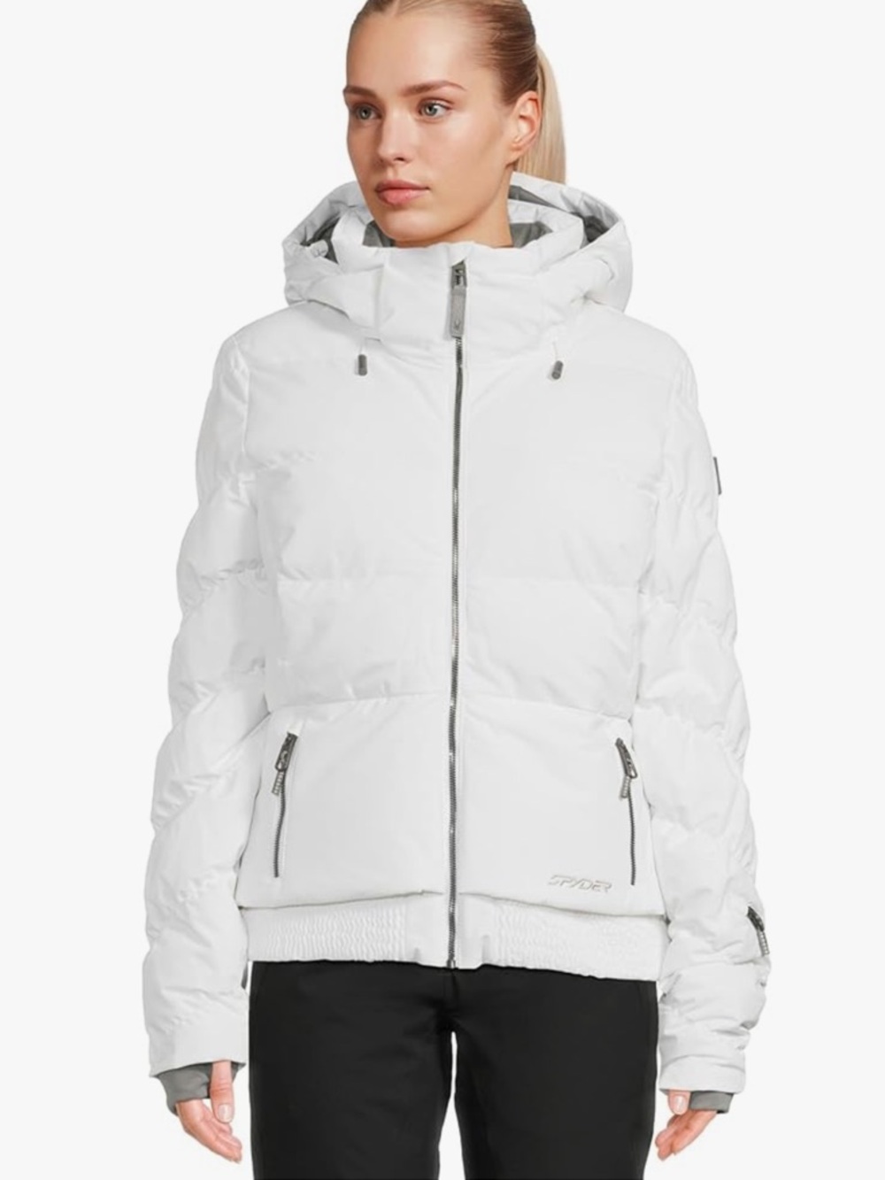 Spyder Women's White Quilted Hooded Puffer Jacket